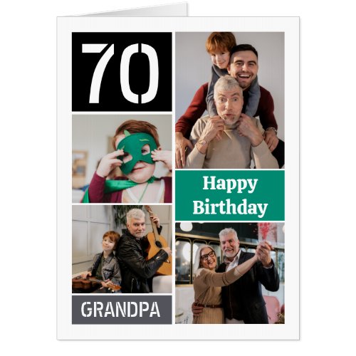 Black Teal Photo Collage Happy Birthday Grandpa Card