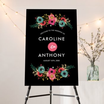 Black | Teal | Pink Floral  Wedding Welcome Sign by YourWeddingDay at Zazzle