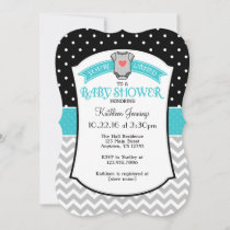 Black Teal Polka Dot Chevron Baby Shower Invite