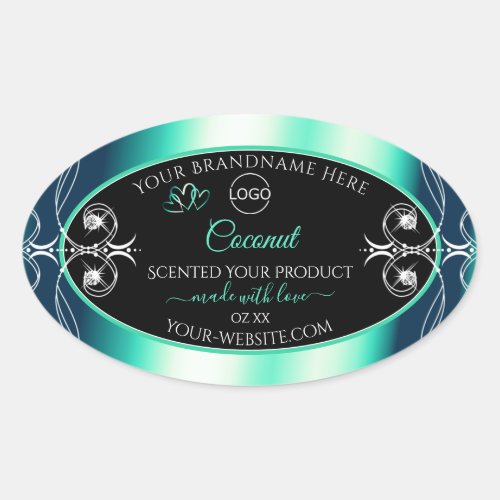 Black Teal Product Labels Diamonds Hearts and Logo