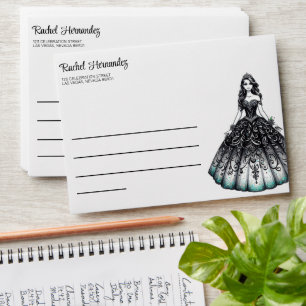 Black & Teal Quinceañera Girl Envelope