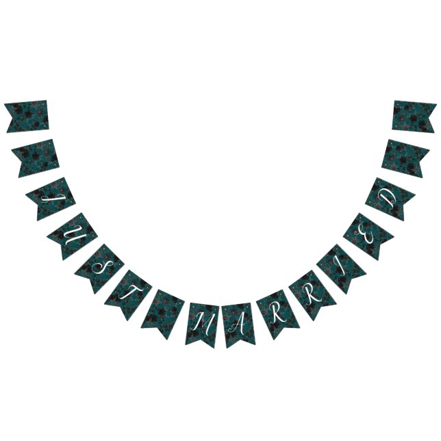 Black Teal Rose Gothic Elegant Wedding Bunting Flags (All)