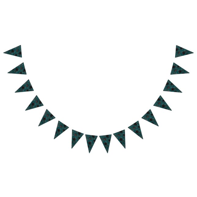 Black Teal Rose Gothic Elegant Wedding Bunting Flags (All)