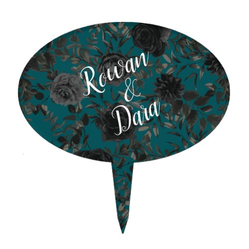 Black Teal Rose Gothic Elegant Wedding Cake Topper