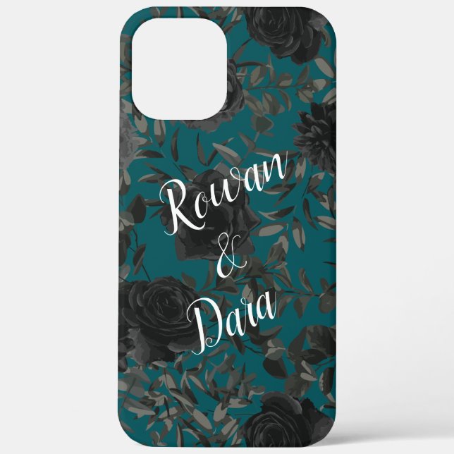 Black Teal Rose Gothic Elegant Wedding Case-Mate iPhone Case (Back)