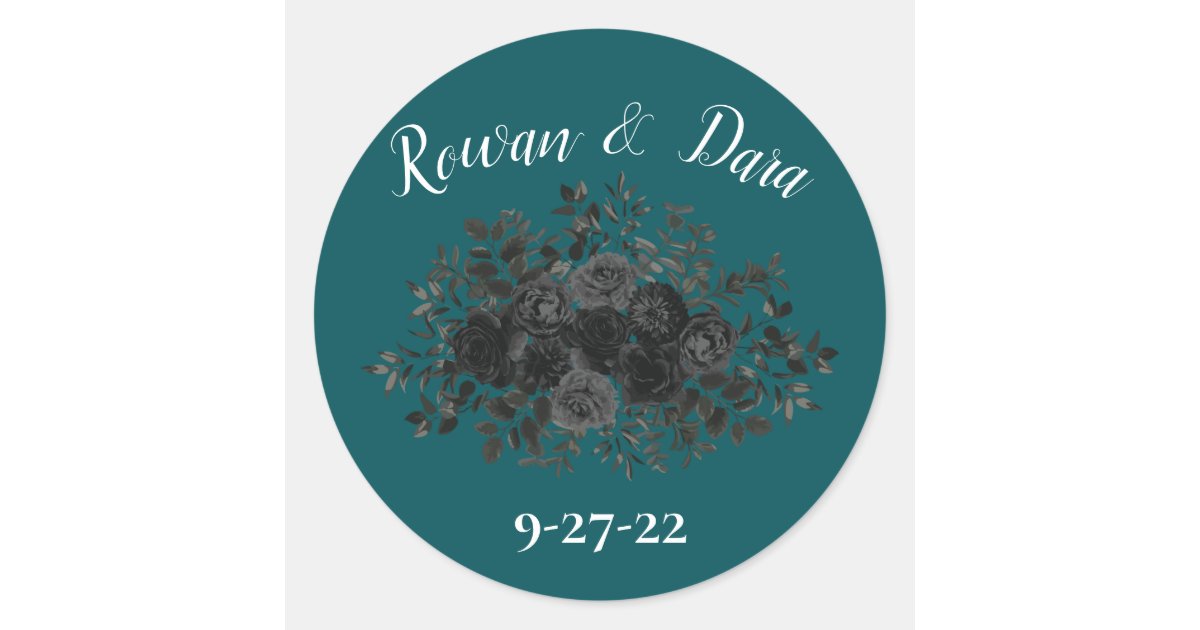 Black Teal Rose Gothic Elegant Wedding Classic Round Sticker | Zazzle
