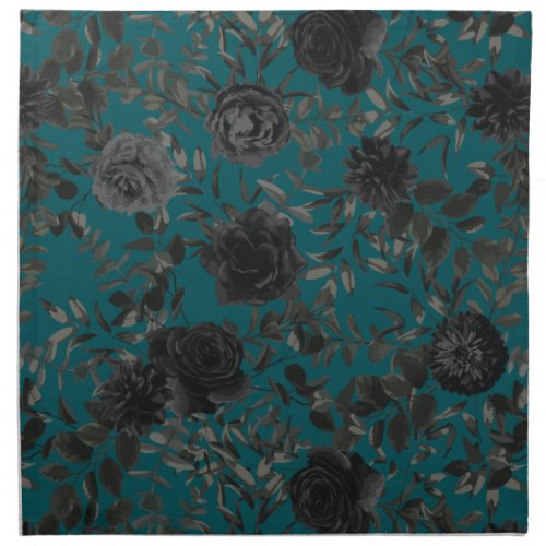 Black Teal Rose Gothic Elegant Wedding Cloth Napkin