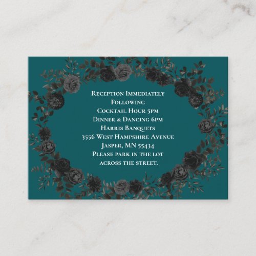 Black Teal Rose Gothic Elegant Wedding Enclosure Card