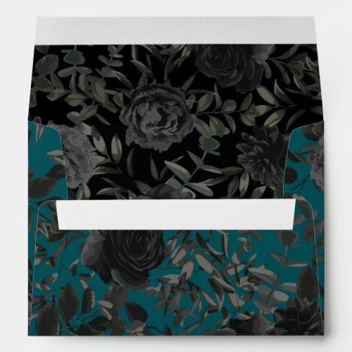 Black Teal Rose Gothic Elegant Wedding Envelope