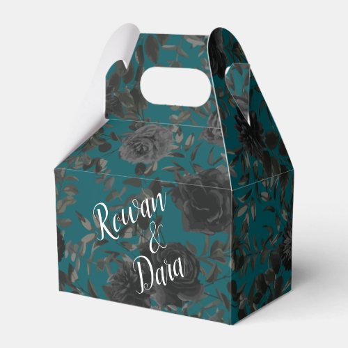 Black Teal Rose Gothic Elegant Wedding Favor Boxes