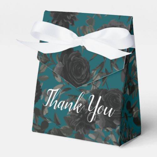 Black Teal Rose Gothic Elegant Wedding Favor Boxes