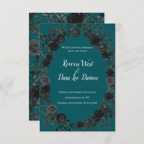 Black Teal Rose Gothic Elegant Wedding Invitation