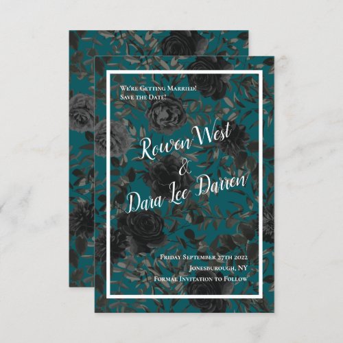 Black Teal Rose Gothic Elegant Wedding Invitation