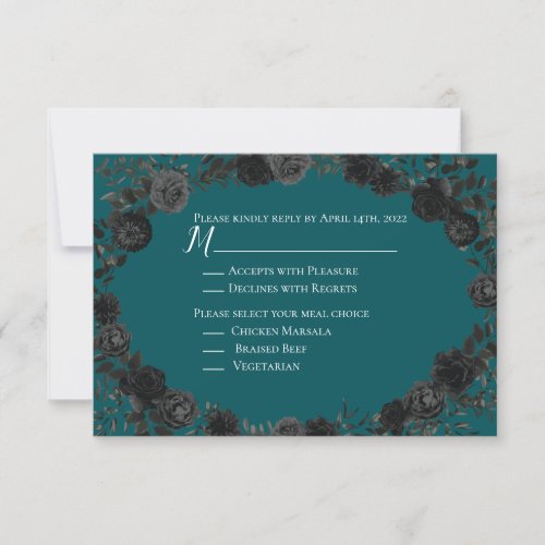 Black Teal Rose Gothic Elegant Wedding Invitation