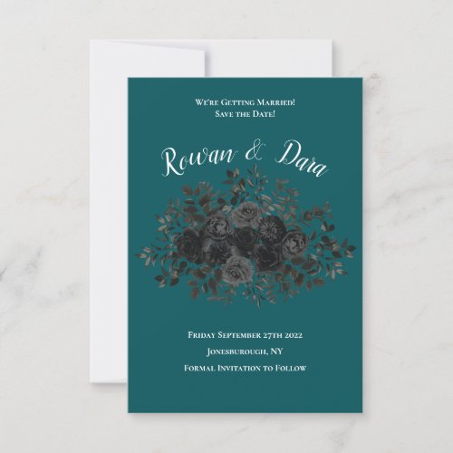 Black Teal Rose Gothic Elegant Wedding Invitation