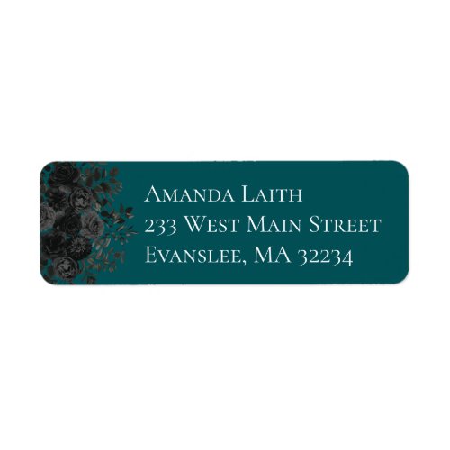 Black Teal Rose Gothic Elegant Wedding Label