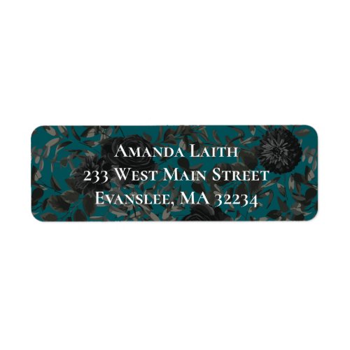 Black Teal Rose Gothic Elegant Wedding Label