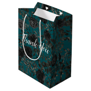 Black Teal Rose Gothic Elegant Wedding Medium Gift Bag