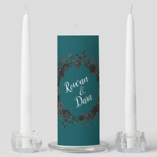 Black Teal Rose Gothic Elegant Wedding Unity Candle Set