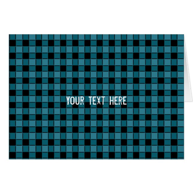 Black & Teal Square Checker Plaid Fold Card (Front Horizontal)