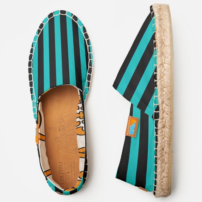 Black Teal Stripes Slip On Espadrilles Shoes  (Side)
