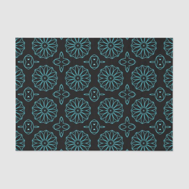 Black & Teal Stylish Decorative Geometric Pattern Tissue Paper (Front)