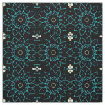 Black &amp; Teal Stylish Floral Geometric Pattern Fabric