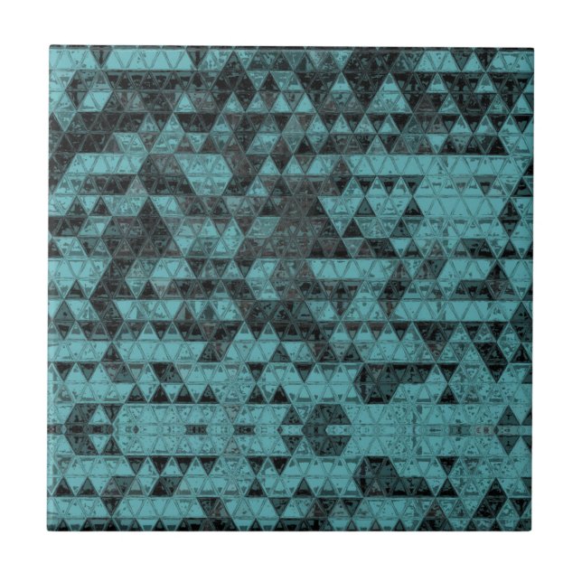 Black & Teal Triangle Mosaic Ceramic Tile (Front)