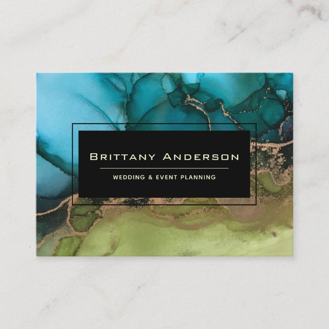 Black Teal Wedding Event Planner Business Card (Front)