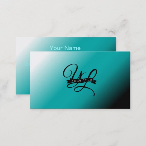 Black Teal White Ombre Custom Business Card