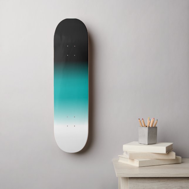 Black Teal White Ombre Skateboard (Wall Art)