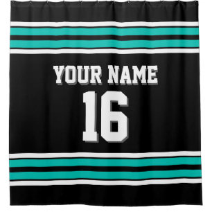 Black Teal White Stripes Sports Jersey Shower Curtain