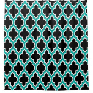 Black Teal White XL Moroccan #4DS Shower Curtain
