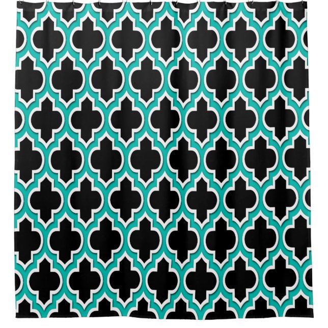 Black Teal White XL Moroccan #4DS Shower Curtain (Front)