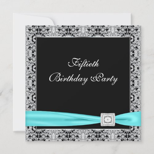 Black Teal Womans Classy 50th Birthday Party Announcements