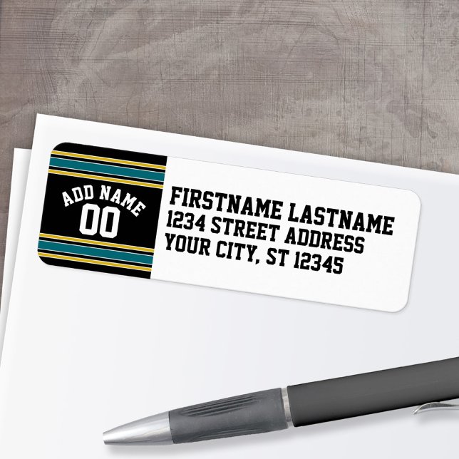 Black Teal Yellow Sports Jersey Custom Name Number Label (Personalized Return Address Label)