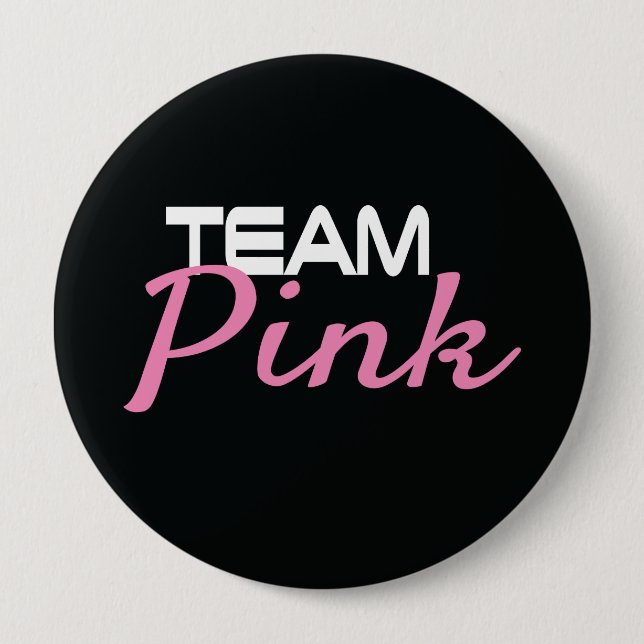 Black Team Pink Gender Reveal Button (Front)