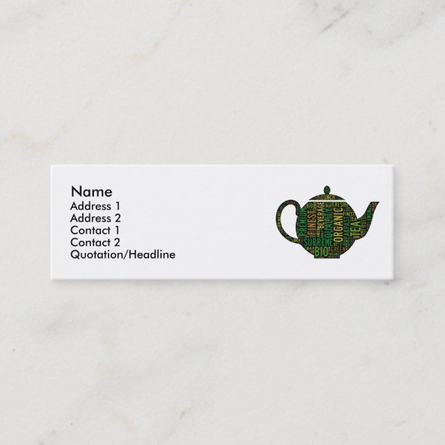 Black Teapot text design Mini Business Card (Front)