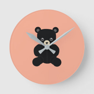 Black Teddy Bear Round Clock