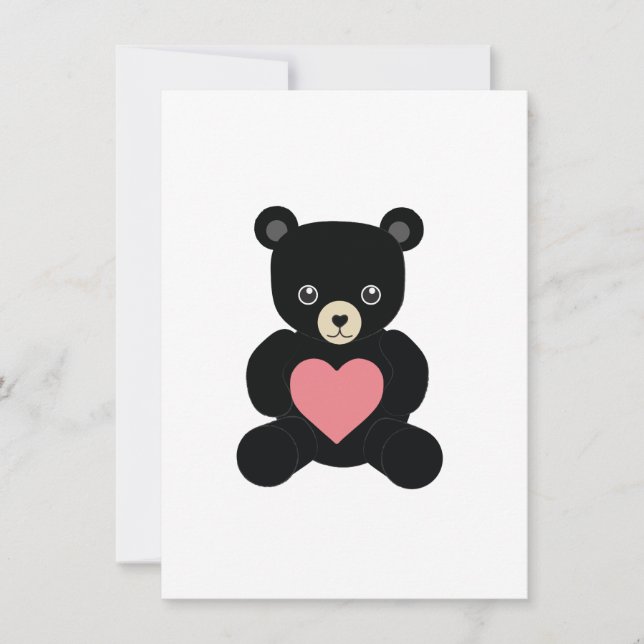 Black Teddy Bear with Heart Card (Front)