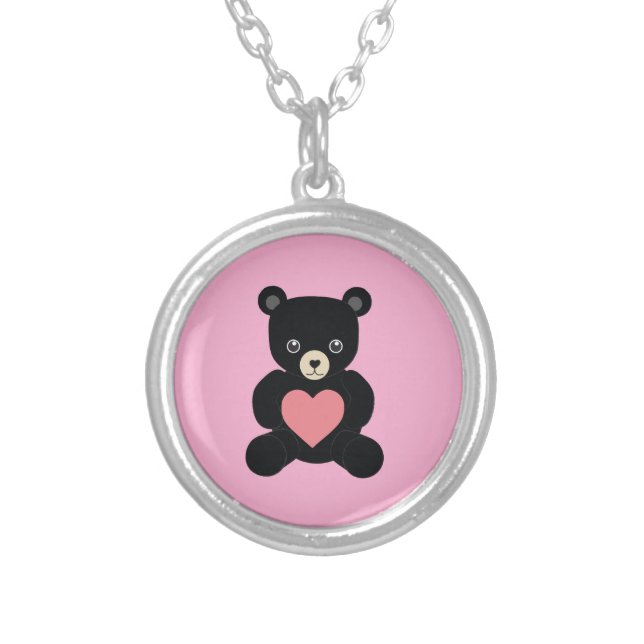 Black Teddy Bear with Heart Necklace (Front)