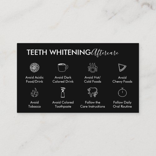 Black Teeth Whitening Aftercare Tips Business Card