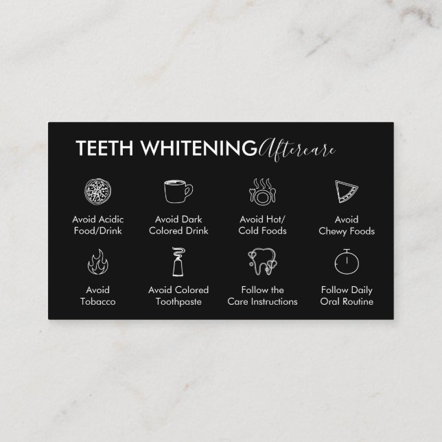 Black Teeth Whitening Aftercare Tips Business Card (Back)