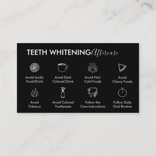 Black Teeth Whitening Aftercare Tips Business Card