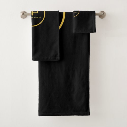 Black Template Custom Gold Initial Monogram Name Bath Towel Set