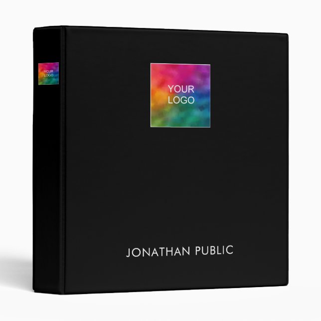 Black Template Elegant Business Company Logo 3 Ring Binder (Front/Spine)