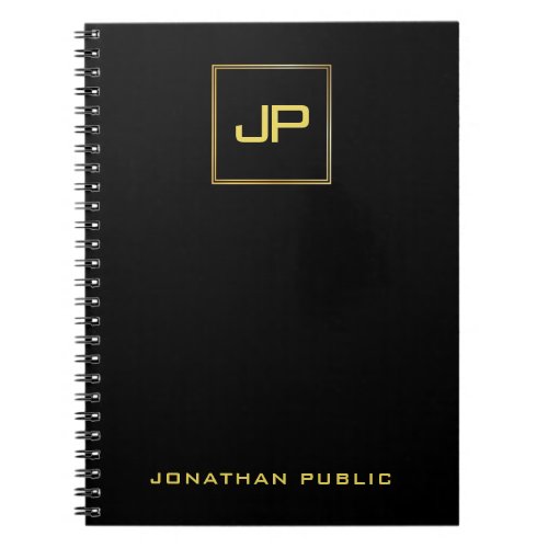 Black Template Gold Monogram Modern Elegant Spiral Notebook