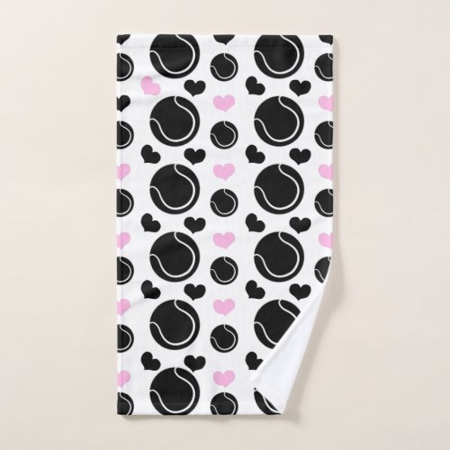 Black Tennis Balls Pattern and Pink Hearts Love Hand Towel