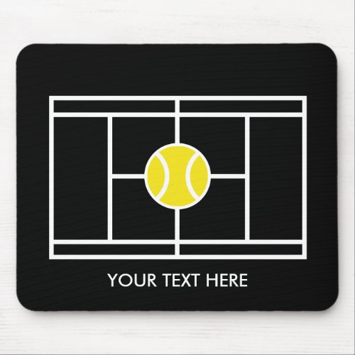 Black Tennis Court Mousepad gift with custom text