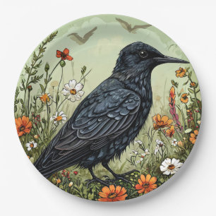 Black tern Bird Amid Blooming Flowers Paper Plates